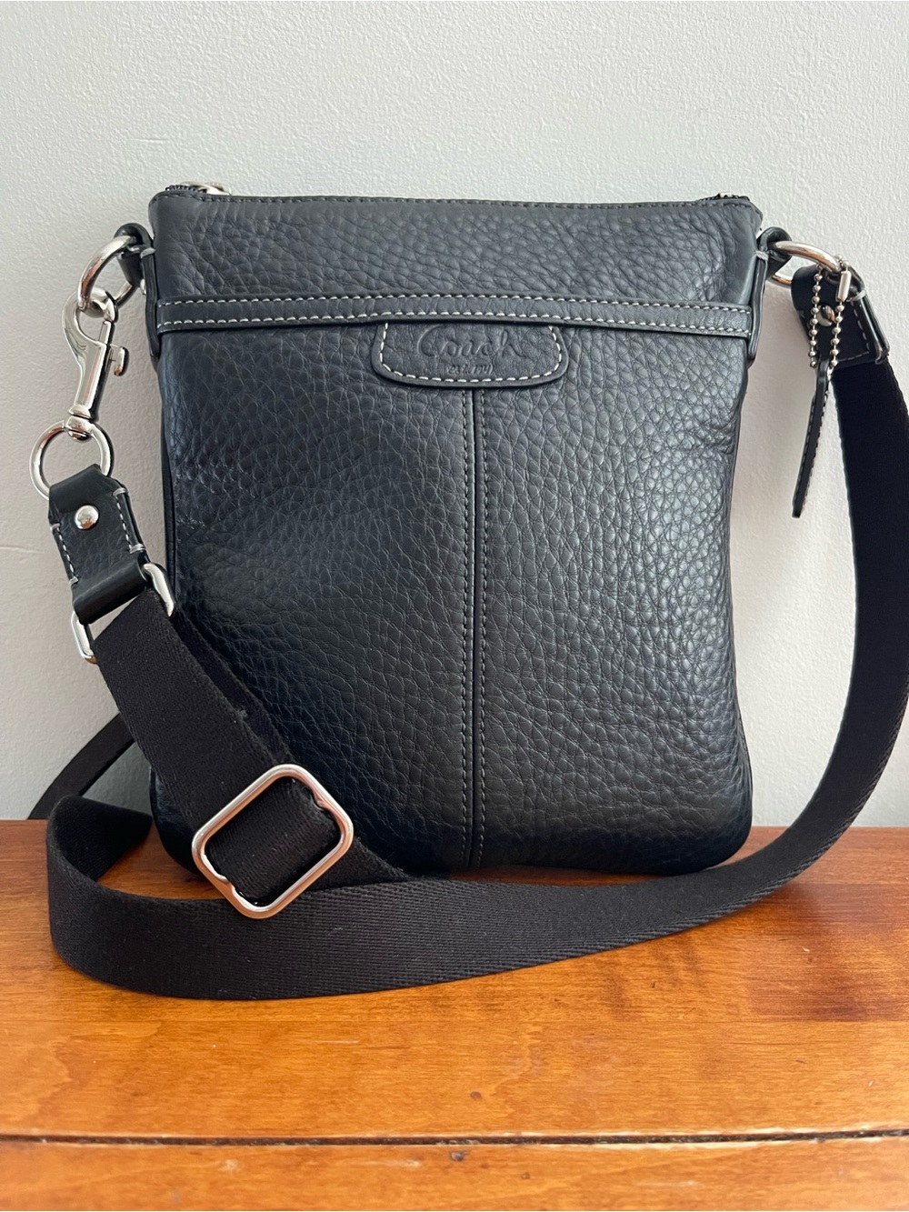 Coach Penelope Black Pebbled Leather Messenger Crossbody